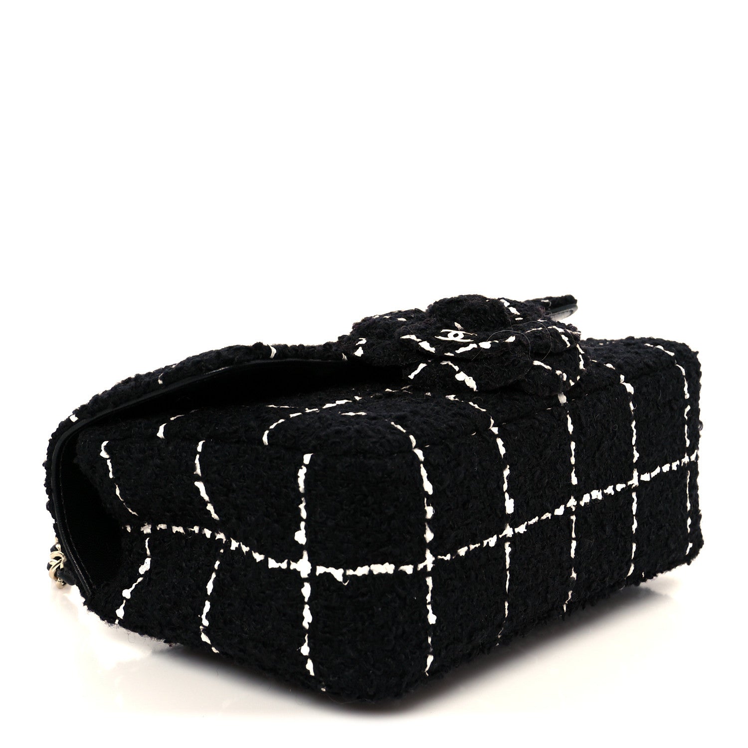 Chanel Tweed Quilted Small Camellia Flap Black White 4 of 11