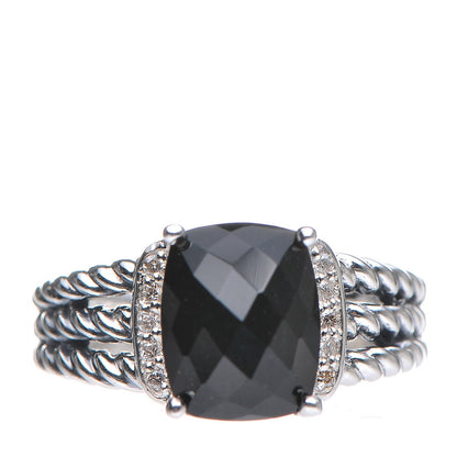 David Yurman Sterling Silver Diamond Black Onyx 10mm Petite Wheaton Ring 55 7.25 1 of 5