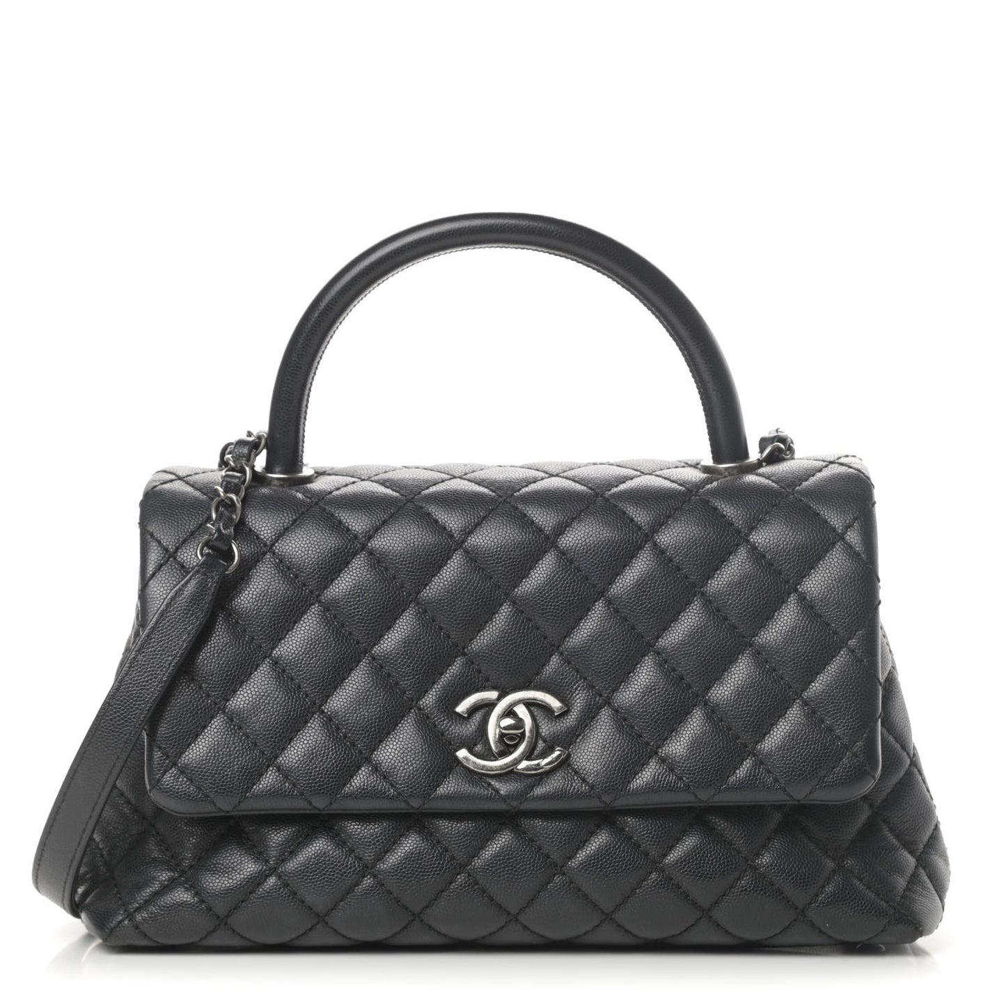 Caviar Quilted Small Coco Handle Flap Black