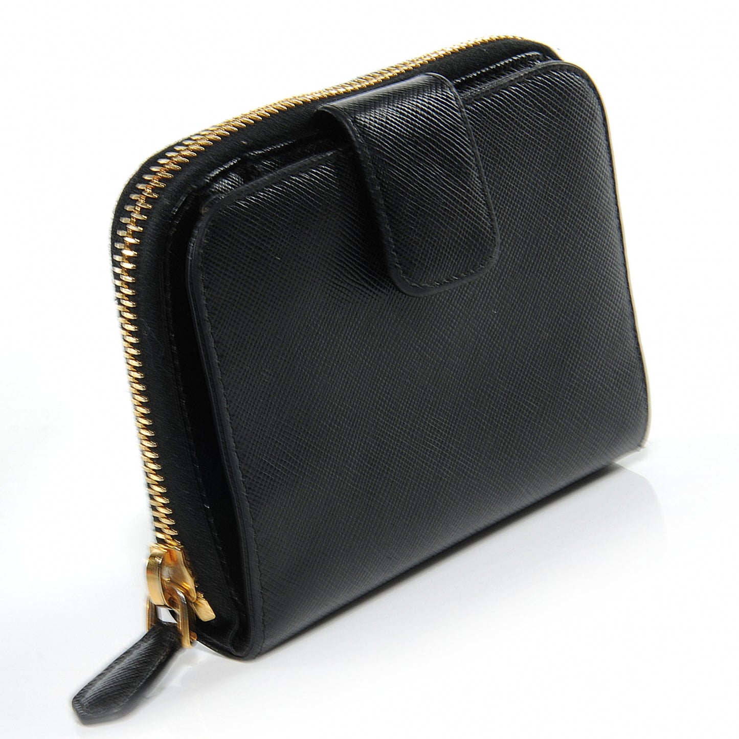 Saffiano Compact Zip Around Wallet Black