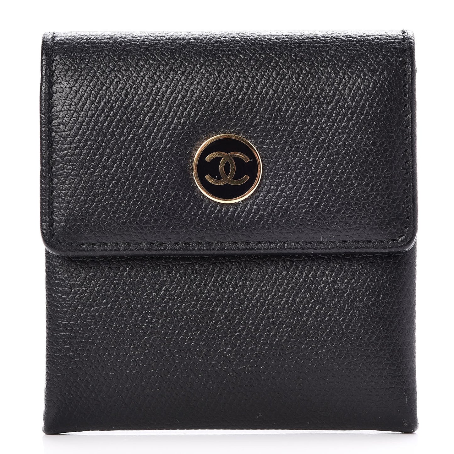 Grained Calfskin CC Button Flap Coin Wallet Black