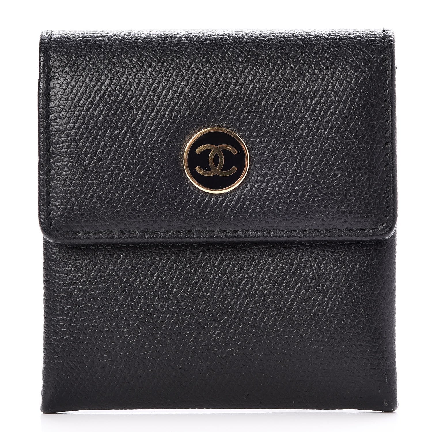 Chanel Grained Calfskin CC Button Flap Coin Wallet Black 1 of 8