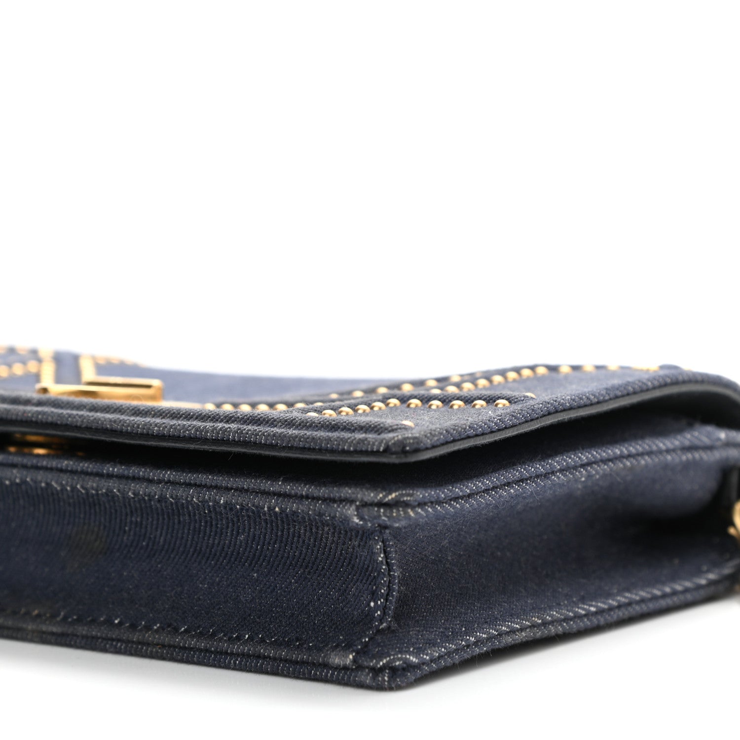 Christian Dior Denim Studded Diorama Wallet On Chain Blue 9 of 10