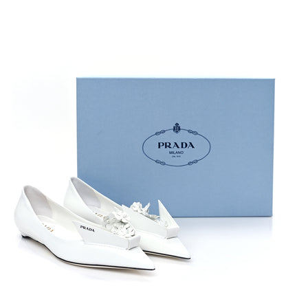 Prada Brushed Calfskin Floral Applique Ballerina Flats 37 White 9 of 9