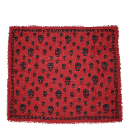 Alexander McQueen Silk Chiffon Skull Scarf Red Black 3 of 5
