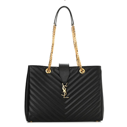 Saint Laurent Grain De Poudre Matelasse Chevron Monogram Shopping Bag Black 1 of 11