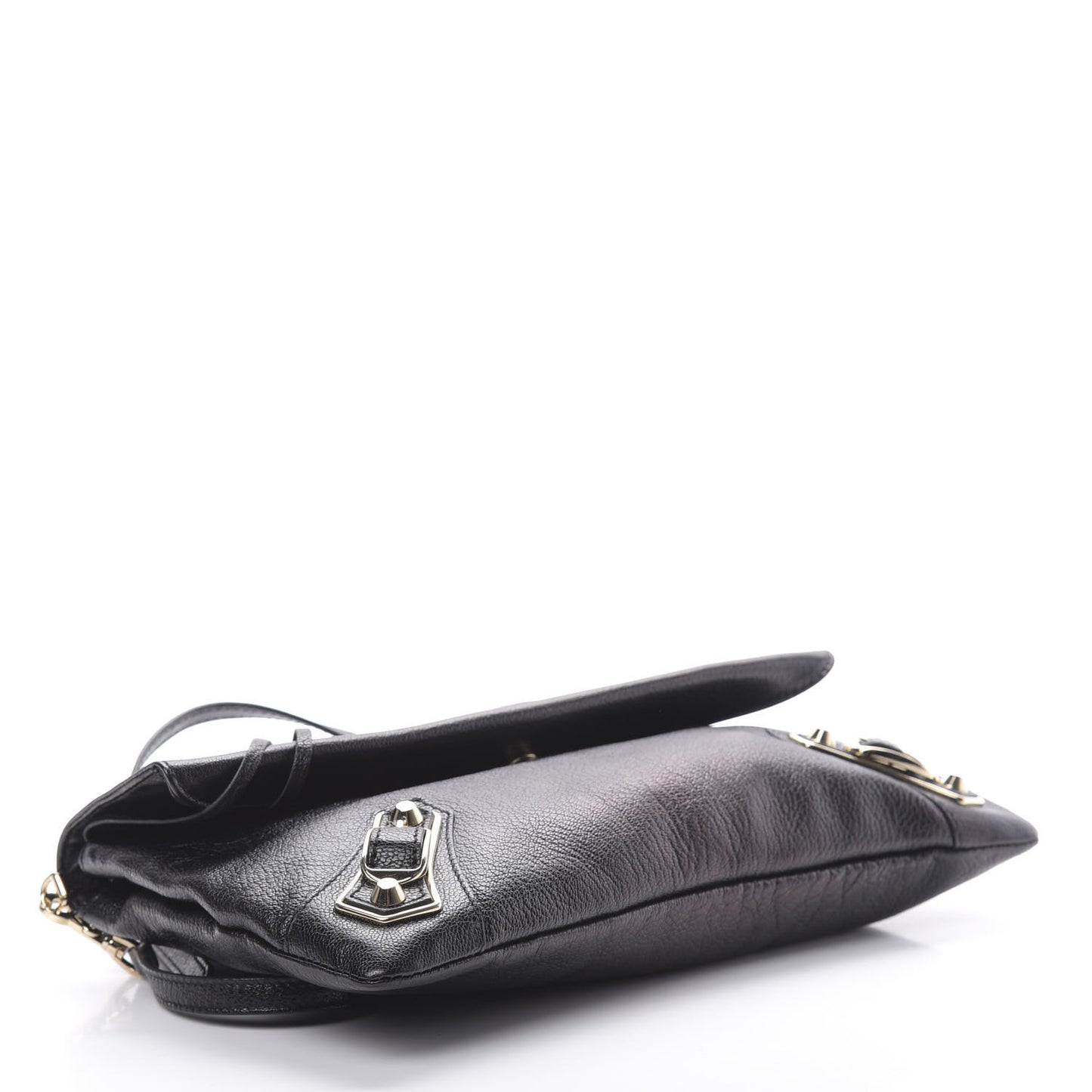 Chevre Gold Metallic Edge Hardware Envelope Clutch Black