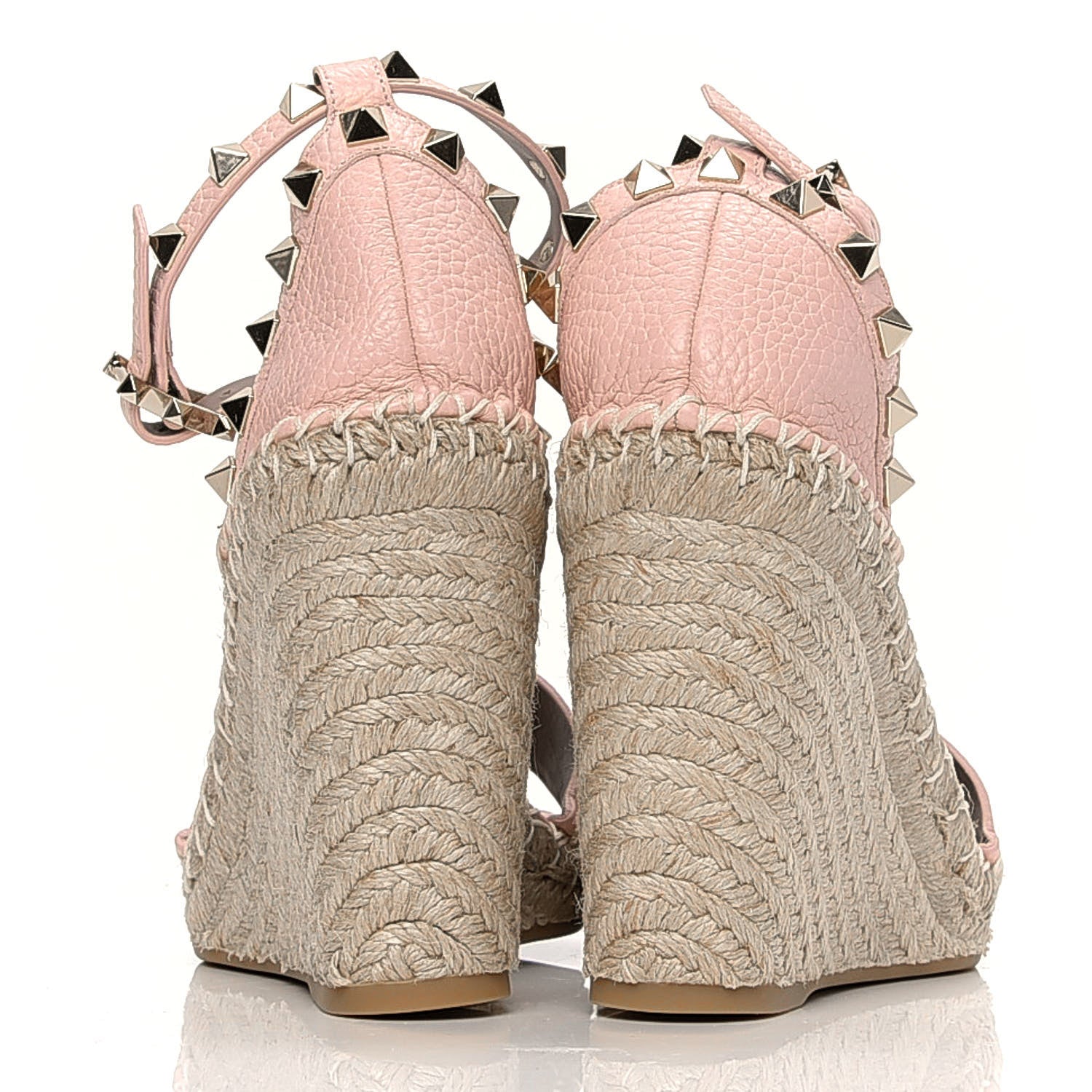 Valentino Garavani Grained Calfskin Rockstud Ankle Strap Espadrille 15/105mm Wedge Sandals 35 Rose Quartz Natural 4 of 6