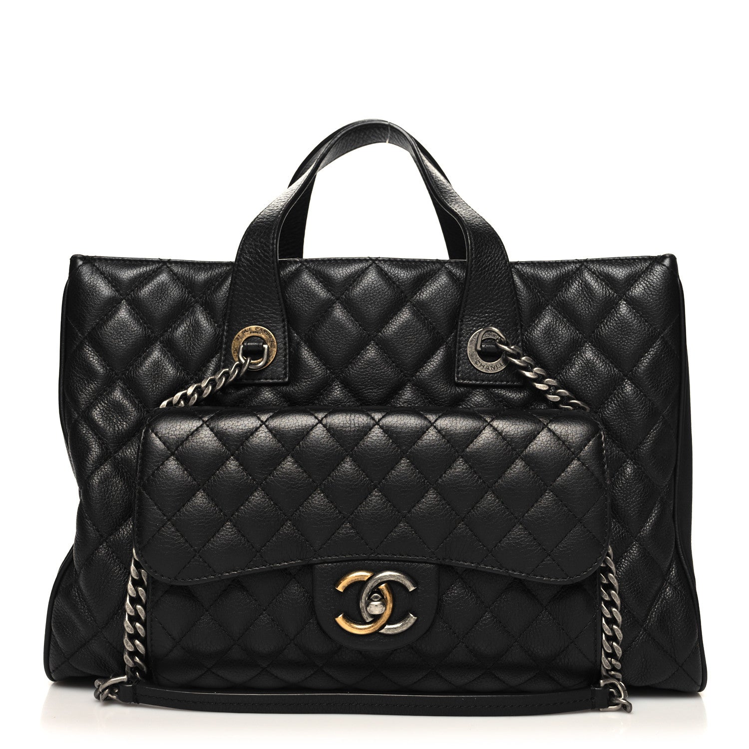 Chanel Metallic Grained Calfskin Quilted Large Casual Pocket Tote Black 1 of 16