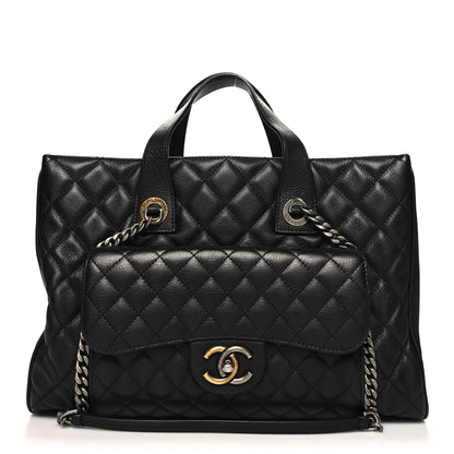 Chanel Metallic Grained Calfskin Quilted Large Casual Pocket Tote Black 1 of 16