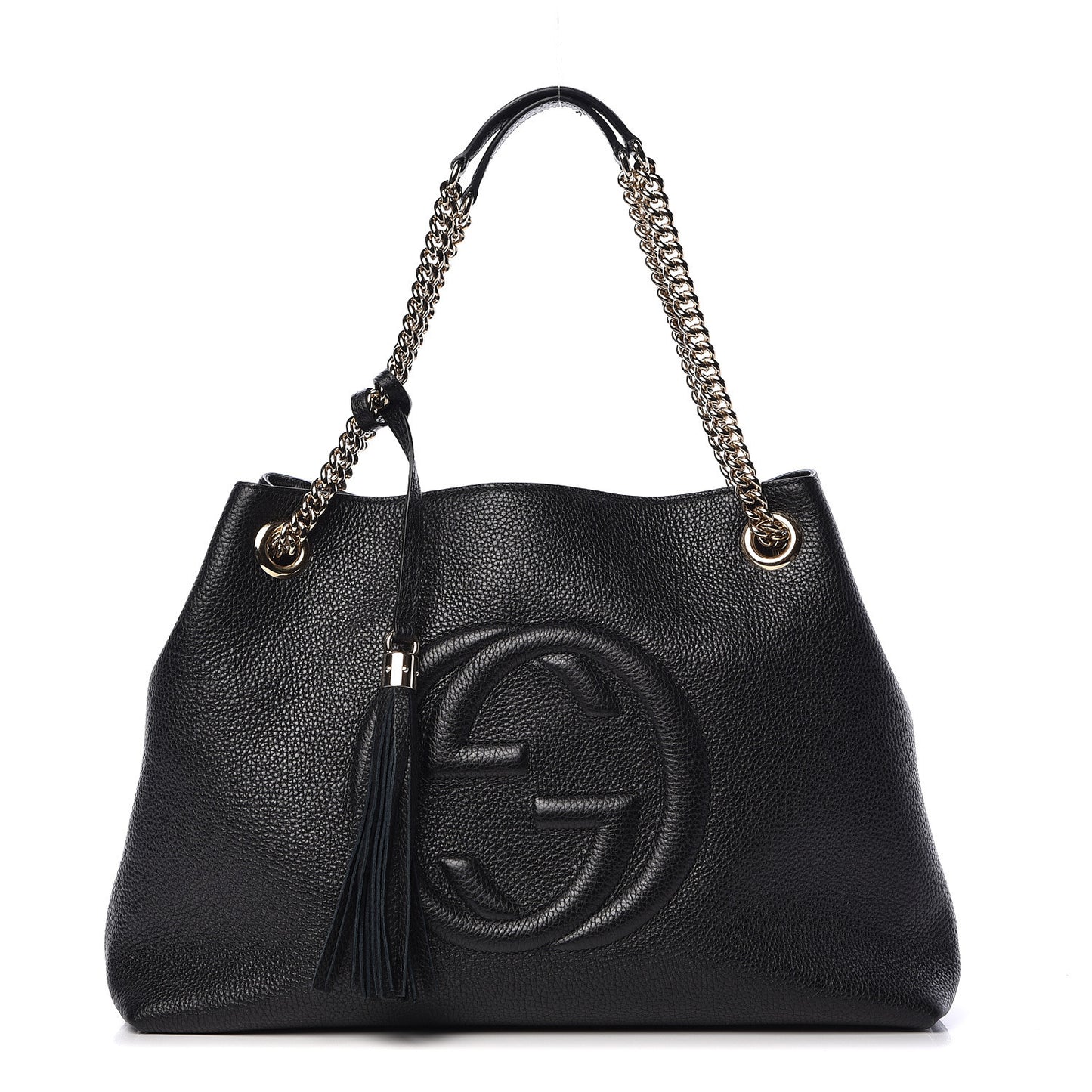 Pebbled Calfskin Medium Soho Chain Shoulder Bag Black