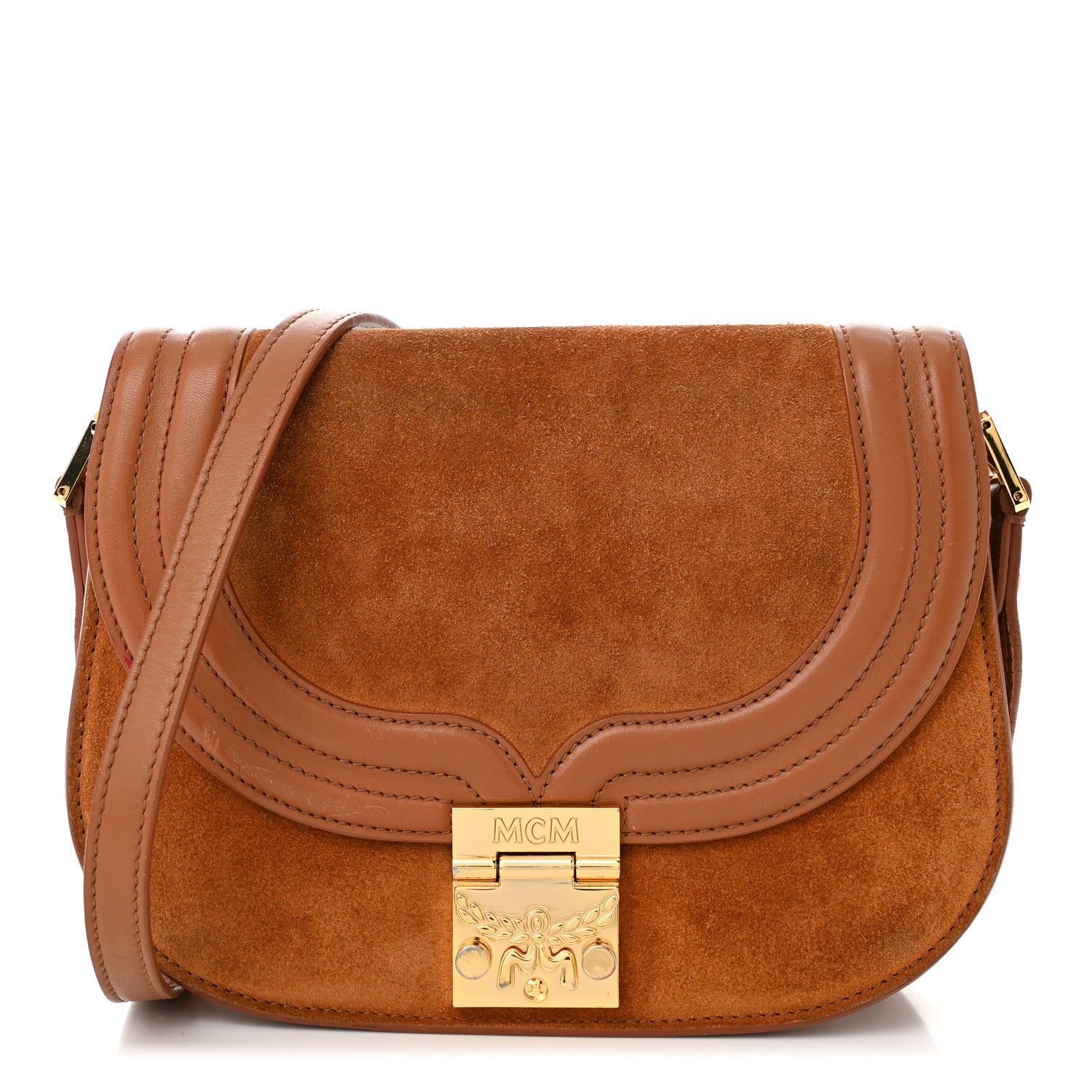 MCM Suede Calfskin Trisha Small Shoulder Bag Brown 1 of 14