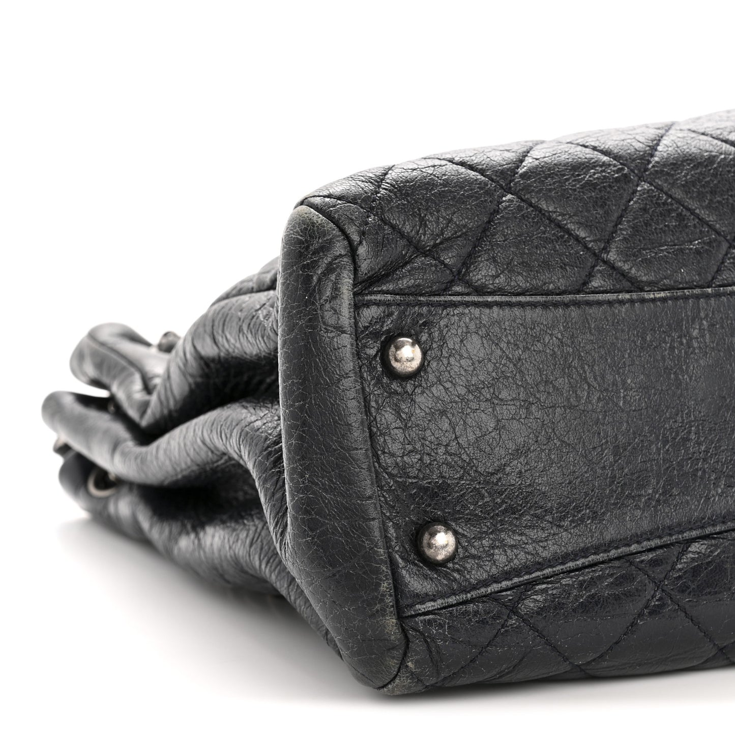 Glazed Calfskin Quilted Tote Navy