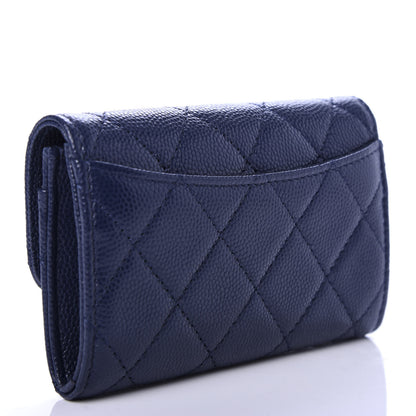 Chanel Caviar Quilted Flap Card Holder Wallet Navy Blue 3 of 9
