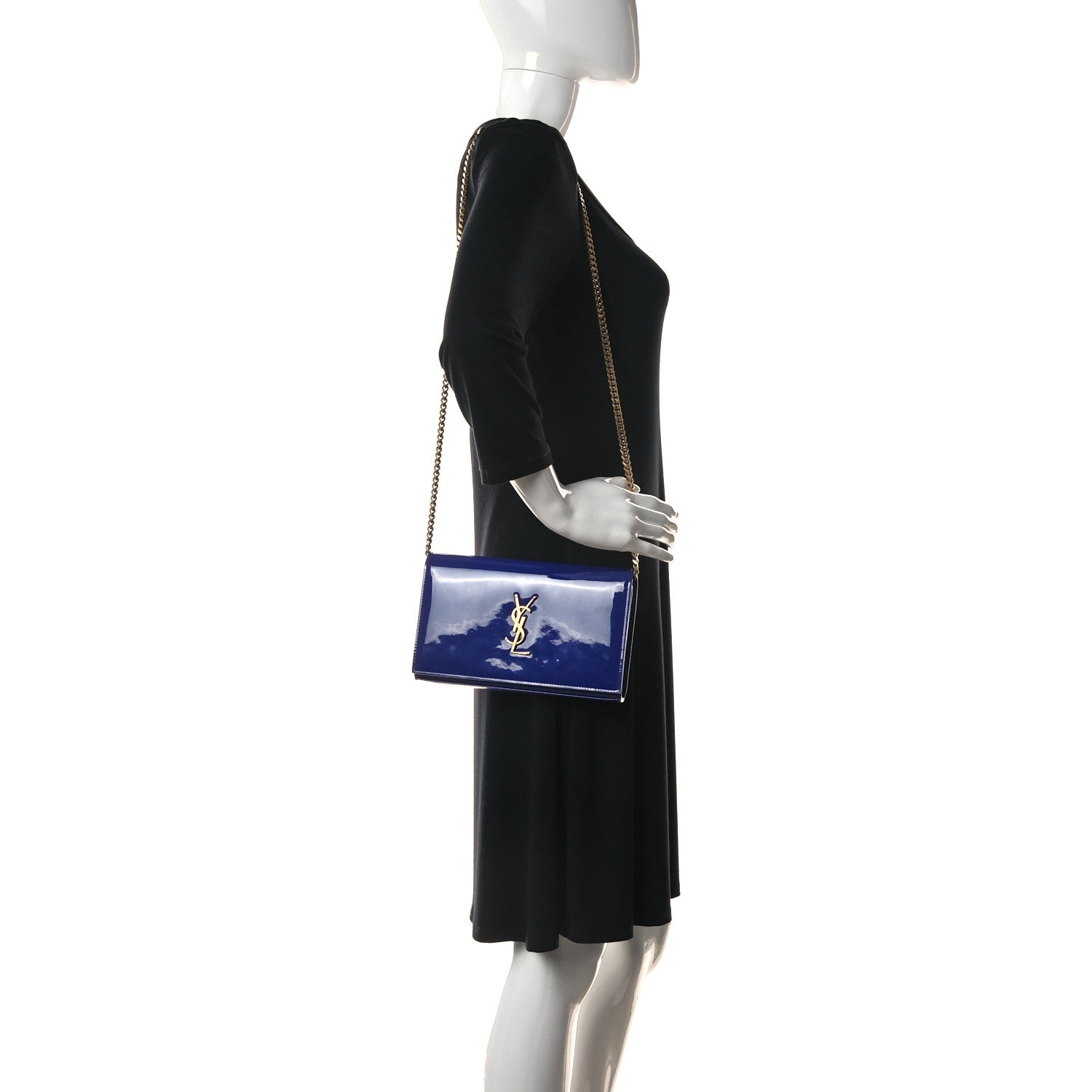 Saint Laurent Patent Calfskin Monogram Kate Wallet On Chain Royal Blue 2 of 10