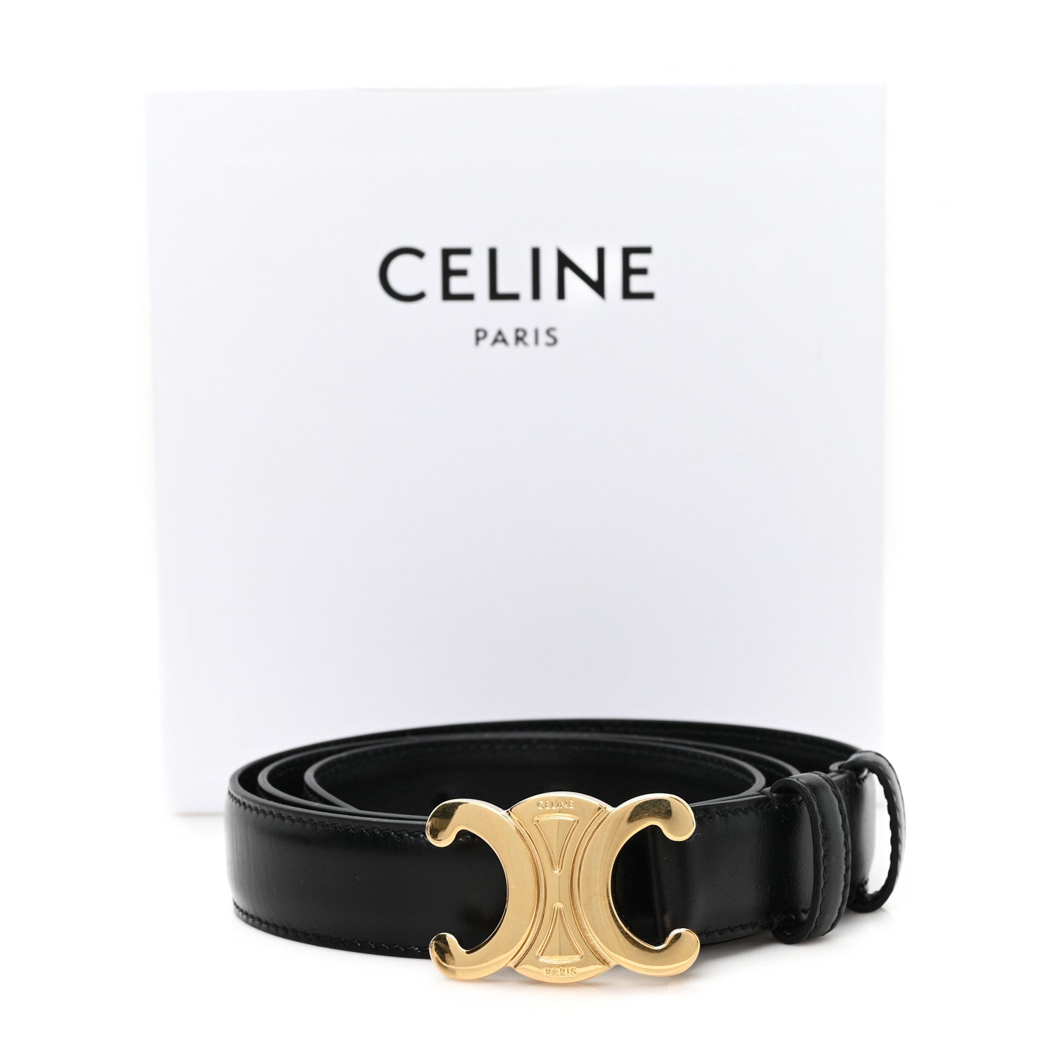 Celine Box Calfskin Medium 25mm Triomphe Belt 80 32 Black 6 of 6