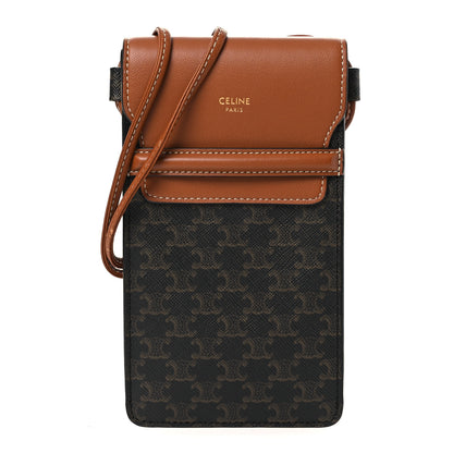 Celine Triomphe Canvas Lambskin Phone Pouch With Flap Tan 1 of 13