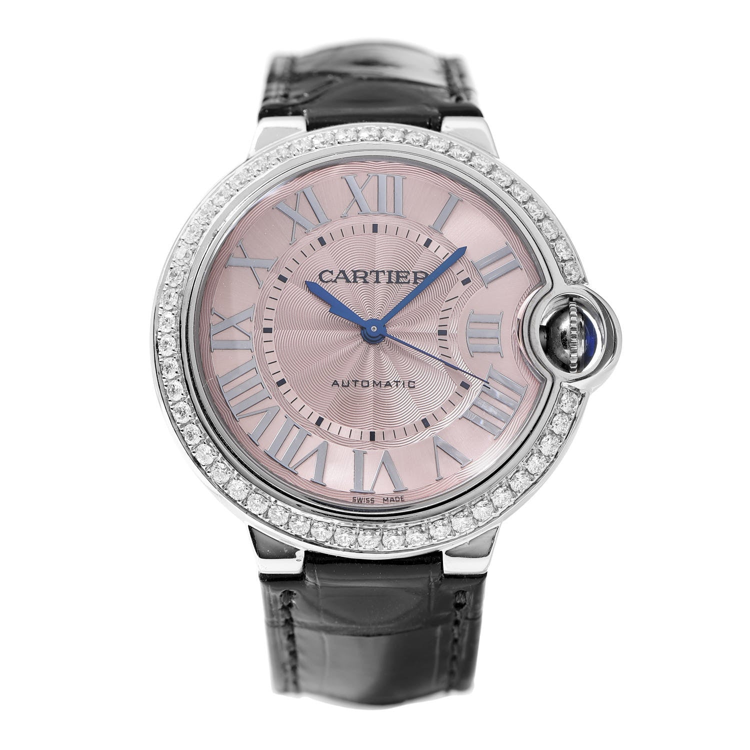 Cartier Stainless Steel Alligator Diamond Bezel 36mm Ballon Bleu De Cartier Automatic Watch Pink 1 of 8
