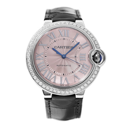 Cartier Stainless Steel Alligator Diamond Bezel 36mm Ballon Bleu De Cartier Automatic Watch Pink 1 of 8