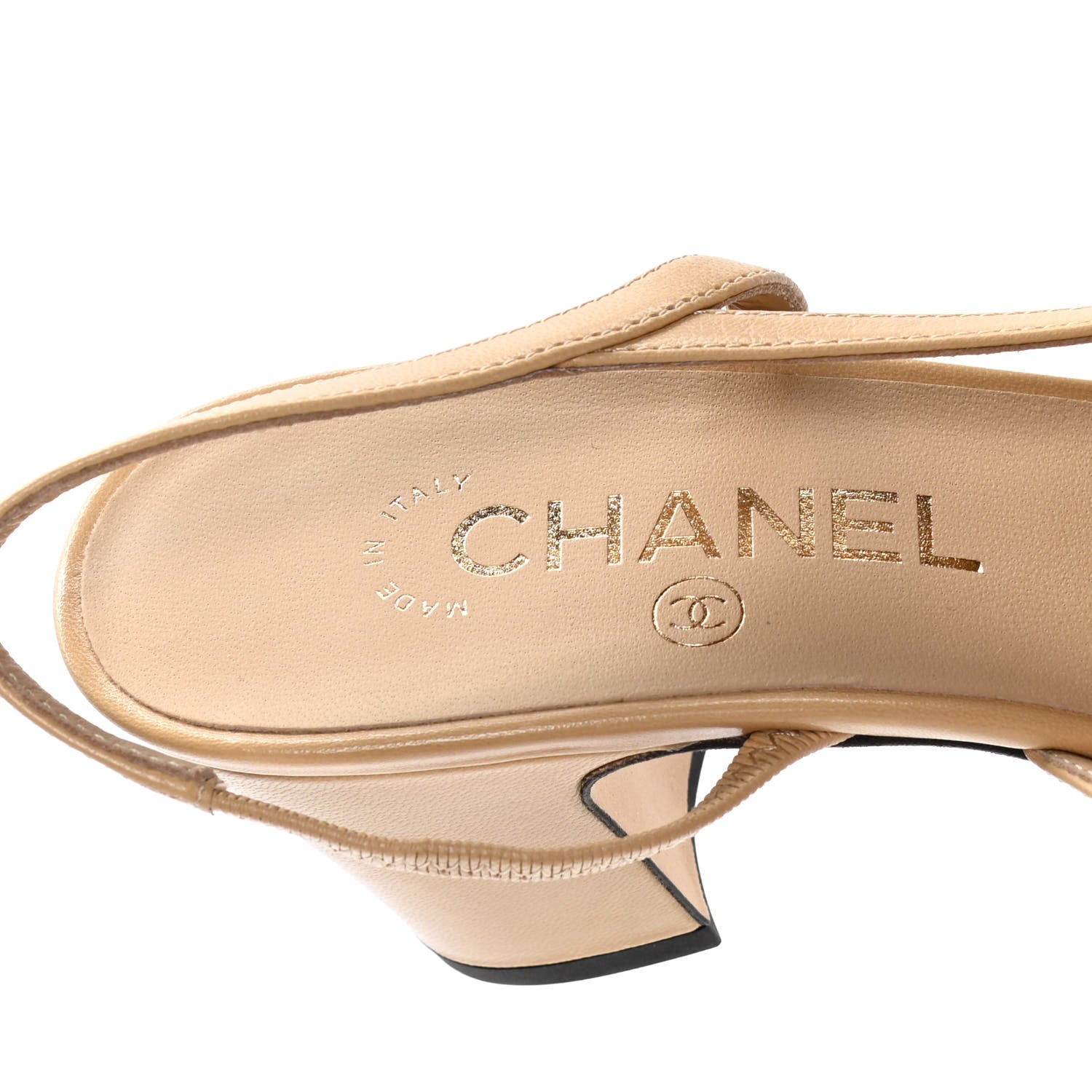 Chanel Goatskin Grosgrain Cap Toe CC Slingback Pumps 37.5 Beige Black 7 of 10