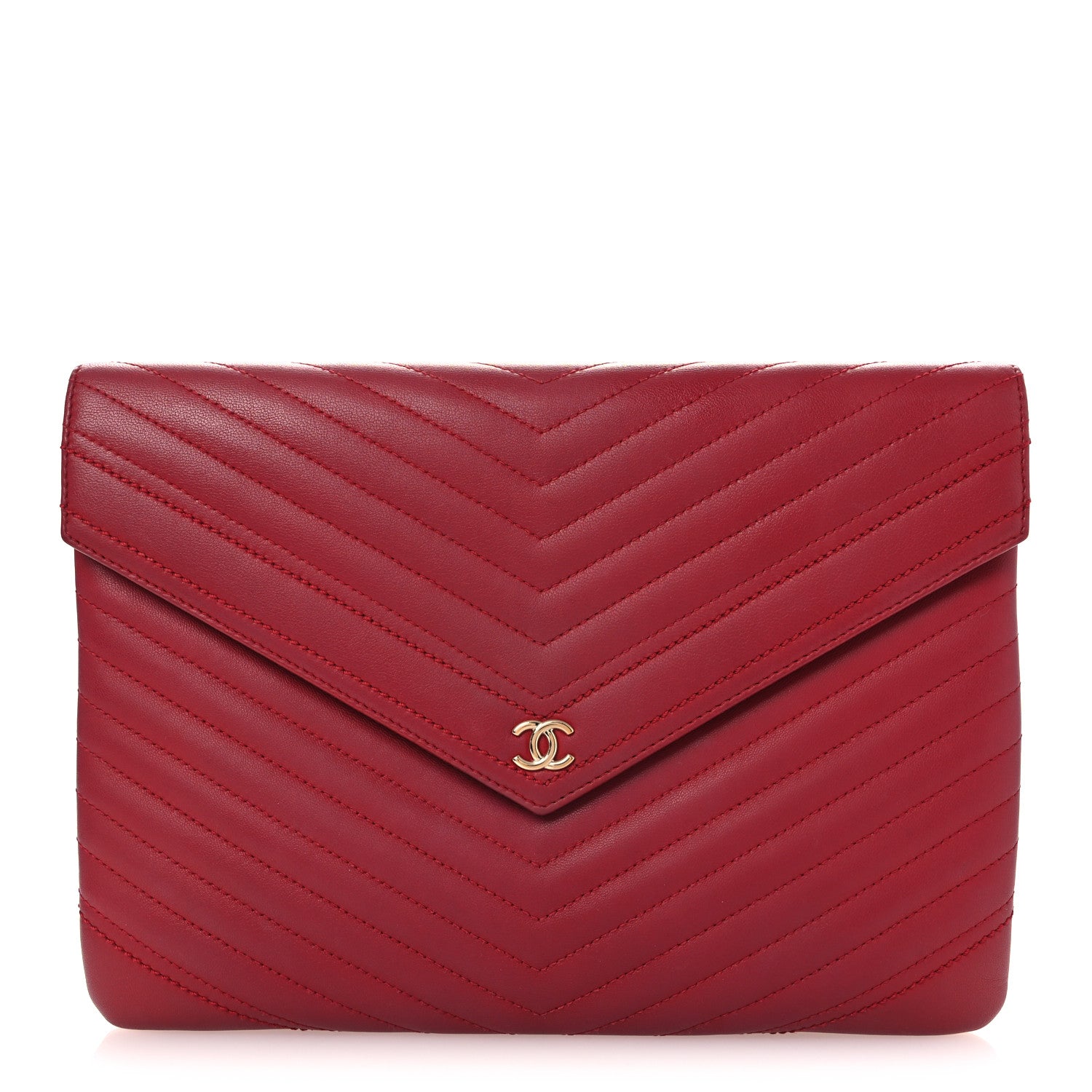 Chanel Calfskin Chevron Quilted Small Envelope Clutch Red 1 of 12