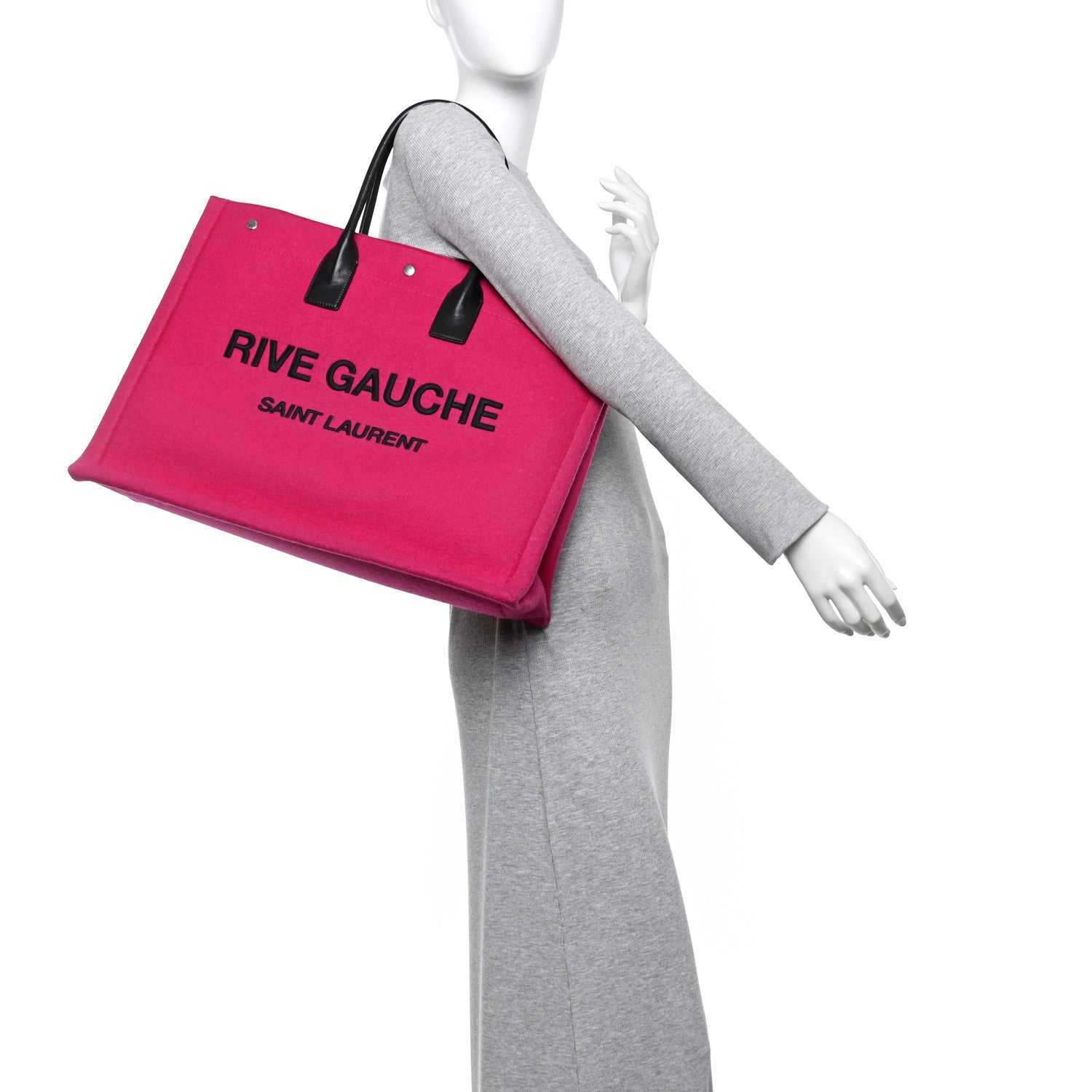 Saint Laurent Wool Rive Gauche Tote Fuchsia 2 of 13