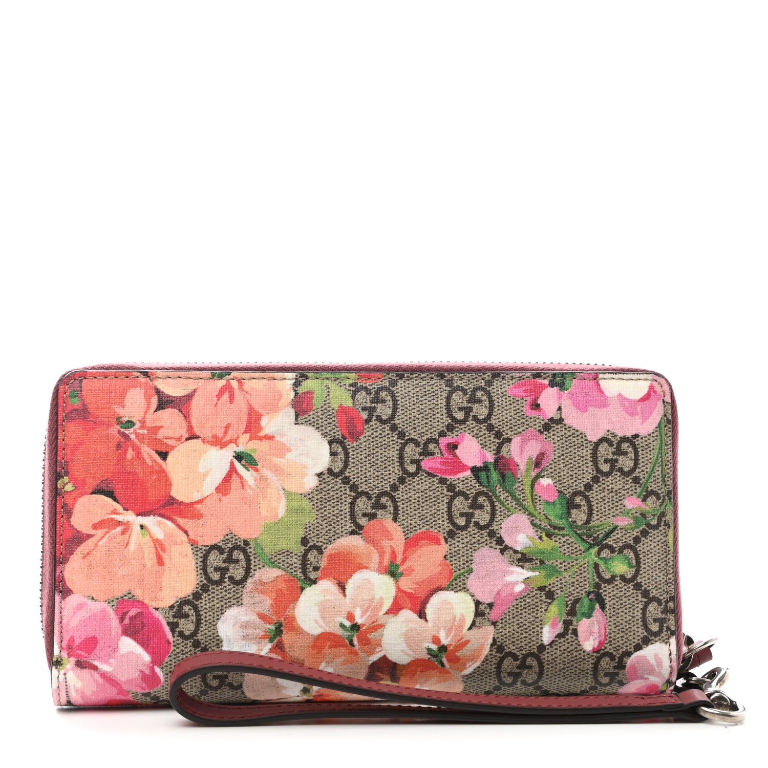 Gucci GG Supreme Monogram Blooms Wrist Wallet Beige Multicolor Dry Rose 1 of 8