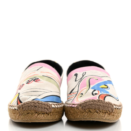 Saint Laurent Canvas Love Print Elba Logo Embroidered Espadrilles 38 Multicolor 2 of 9