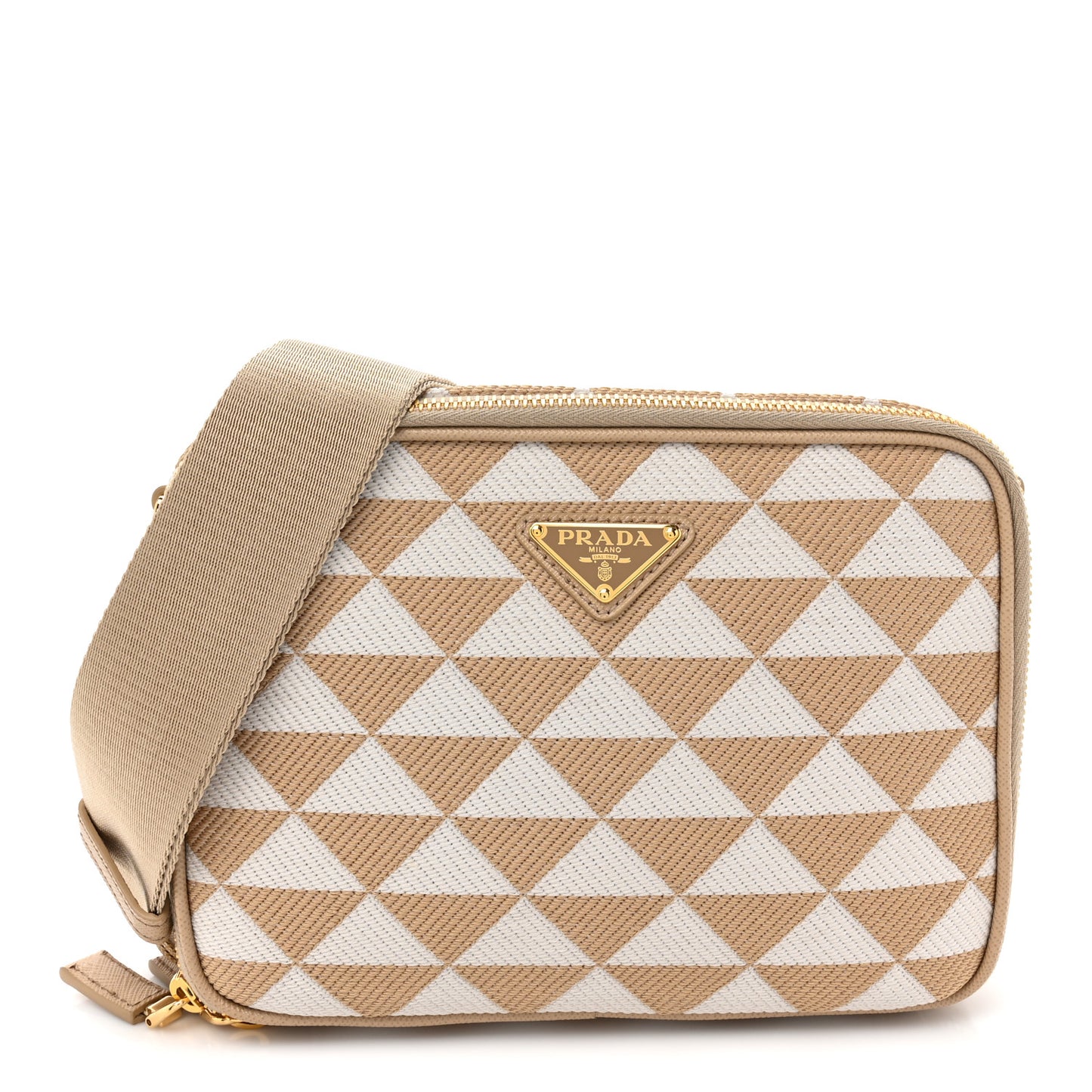 Jacquard Saffiano Triangolo Symbole Embroidered Medium Shoulder Bag Corda Talco