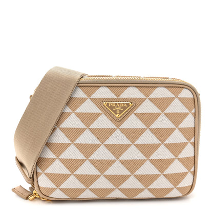 Prada Jacquard Saffiano Triangolo Symbole Embroidered Medium Shoulder Bag Corda Talco 1 of 8