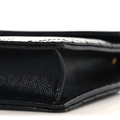 Saint Laurent Grain De Poudre Matelasse Chevron Monogram Envelope Chain Wallet Black 9 of 10