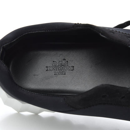 Hermes Technical Jersey Suede Goatskin Bouncing Sneakers 36 Black White 10 of 11