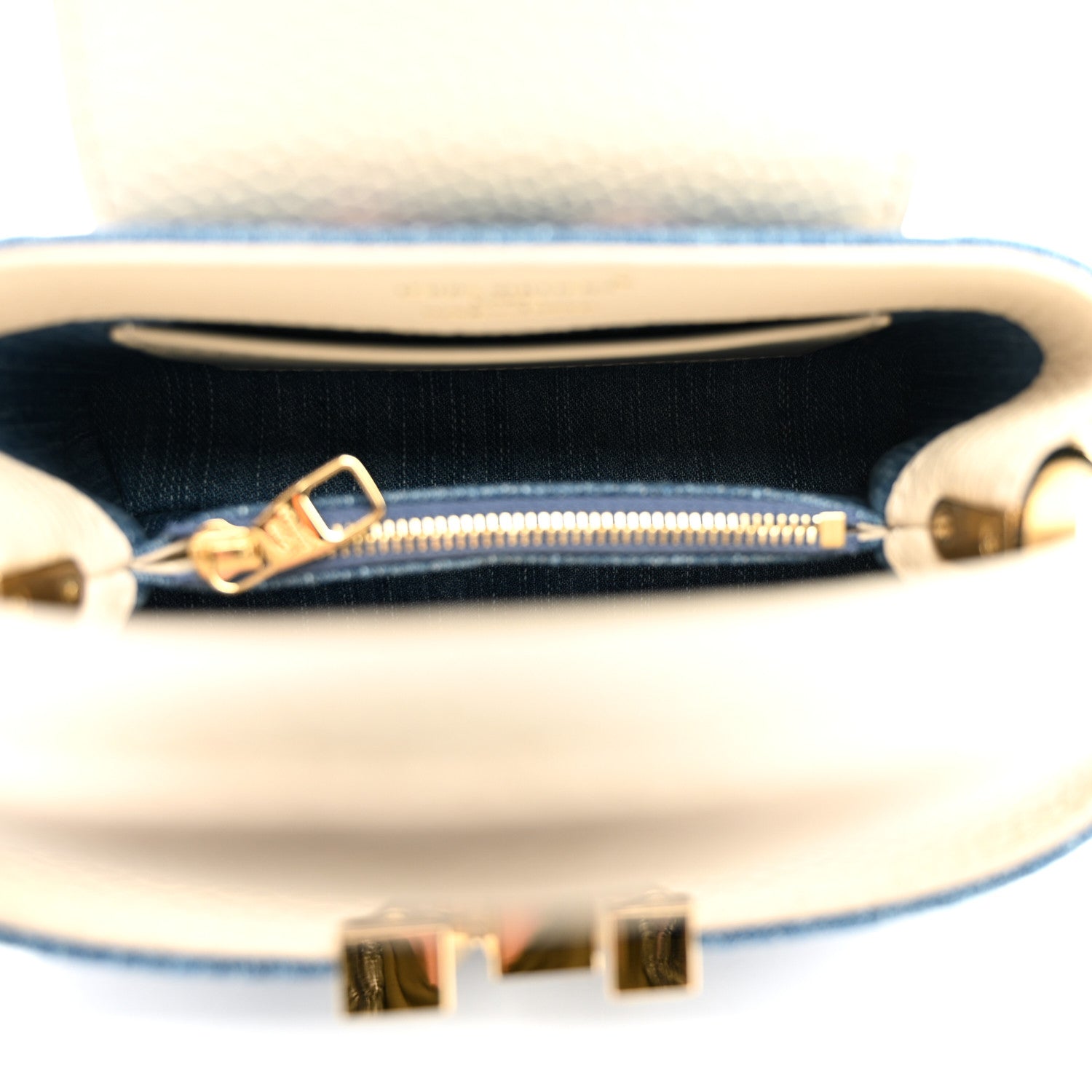 Louis Vuitton Denim Lurex Beaded Calfskin Capucines Mini Blue Cream 5 of 9