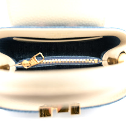 Louis Vuitton Denim Lurex Beaded Calfskin Capucines Mini Blue Cream 5 of 9