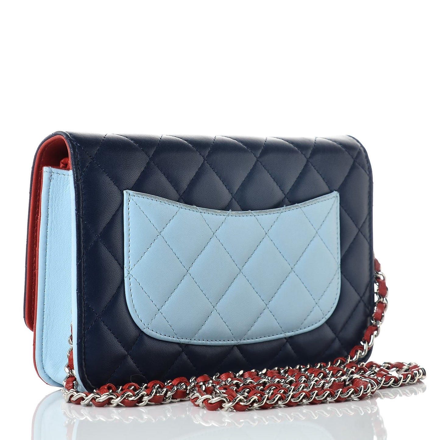 Lambskin Quilted Tri-Color Wallet On Chain WOC Red