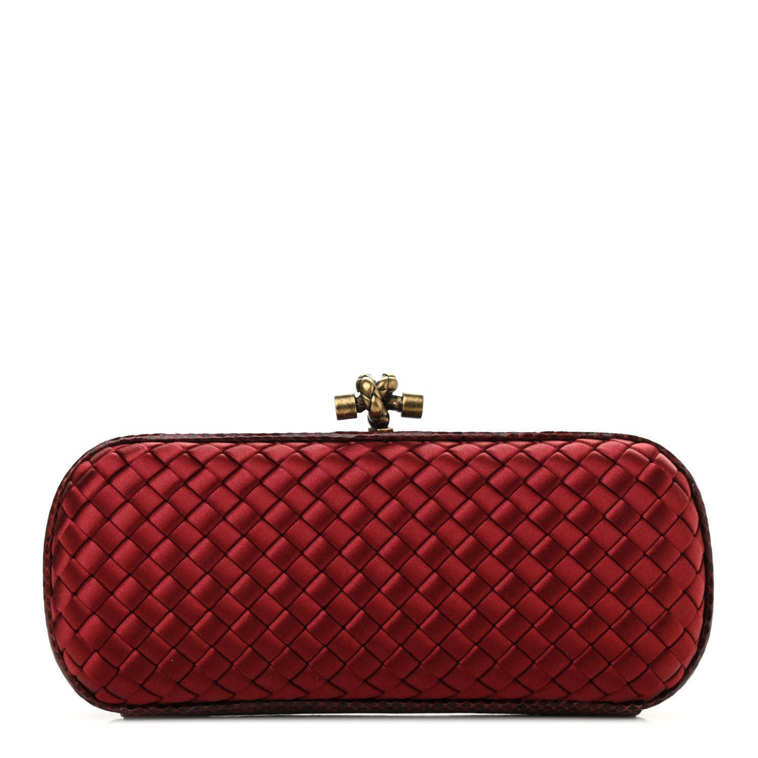 Bottega Veneta Satin Intreccio Impero Snakeskin Stretch Knot Clutch Red 1 of 6