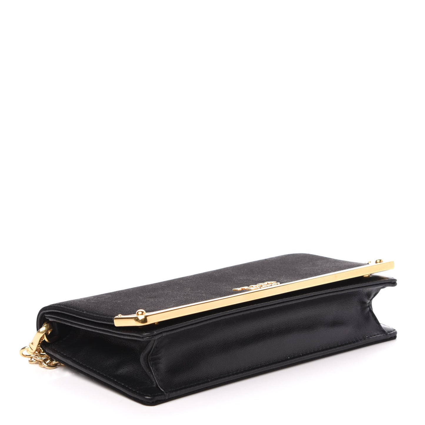 Satin Cahier Chain Wallet Black