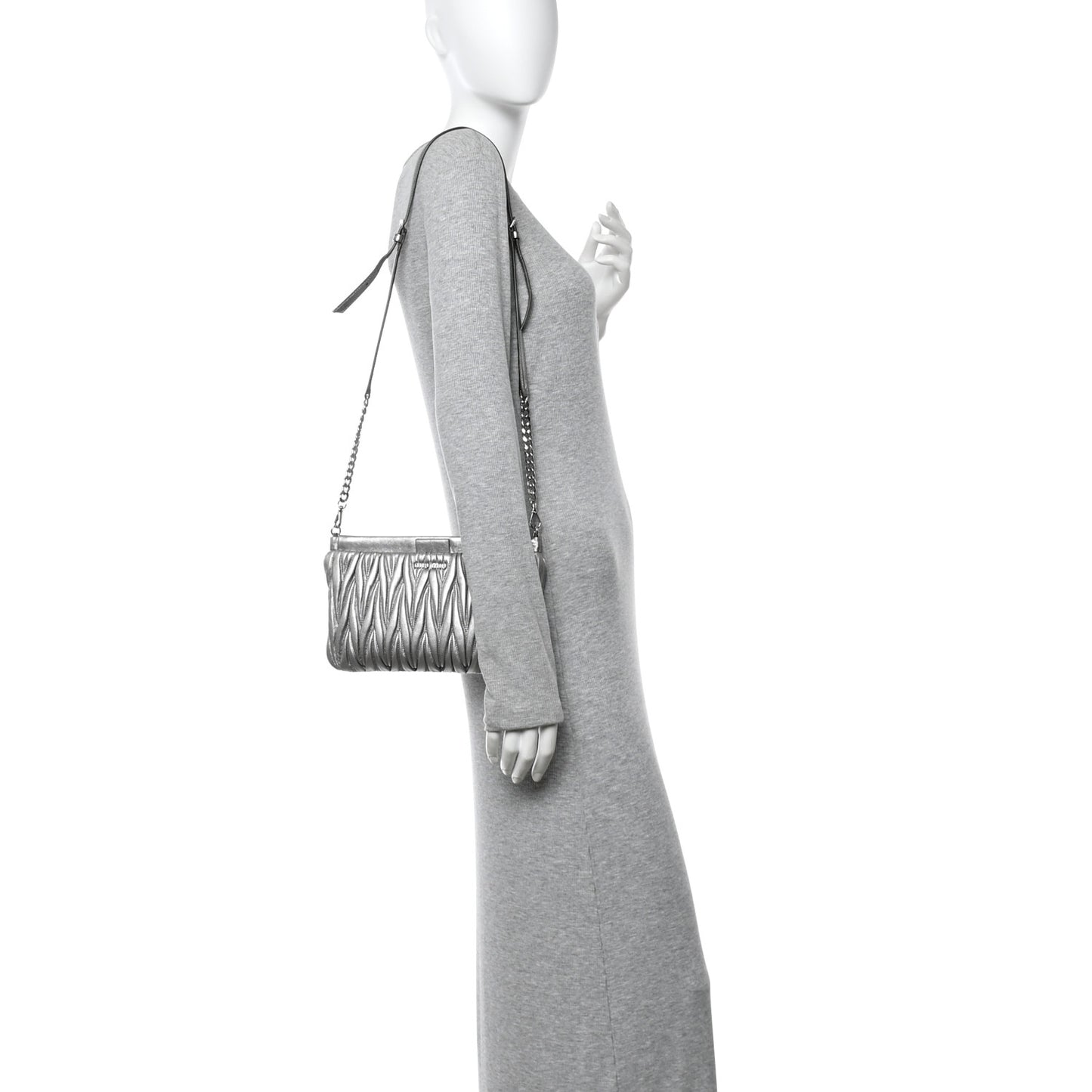 Metallic Nappa Matelasse Crossbody Clutch Silver