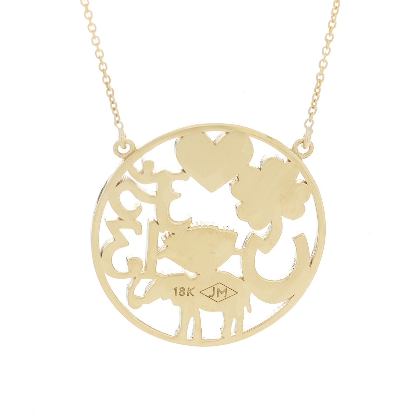 18K Yellow Gold Diamond Open Good Luck Pendant Necklace