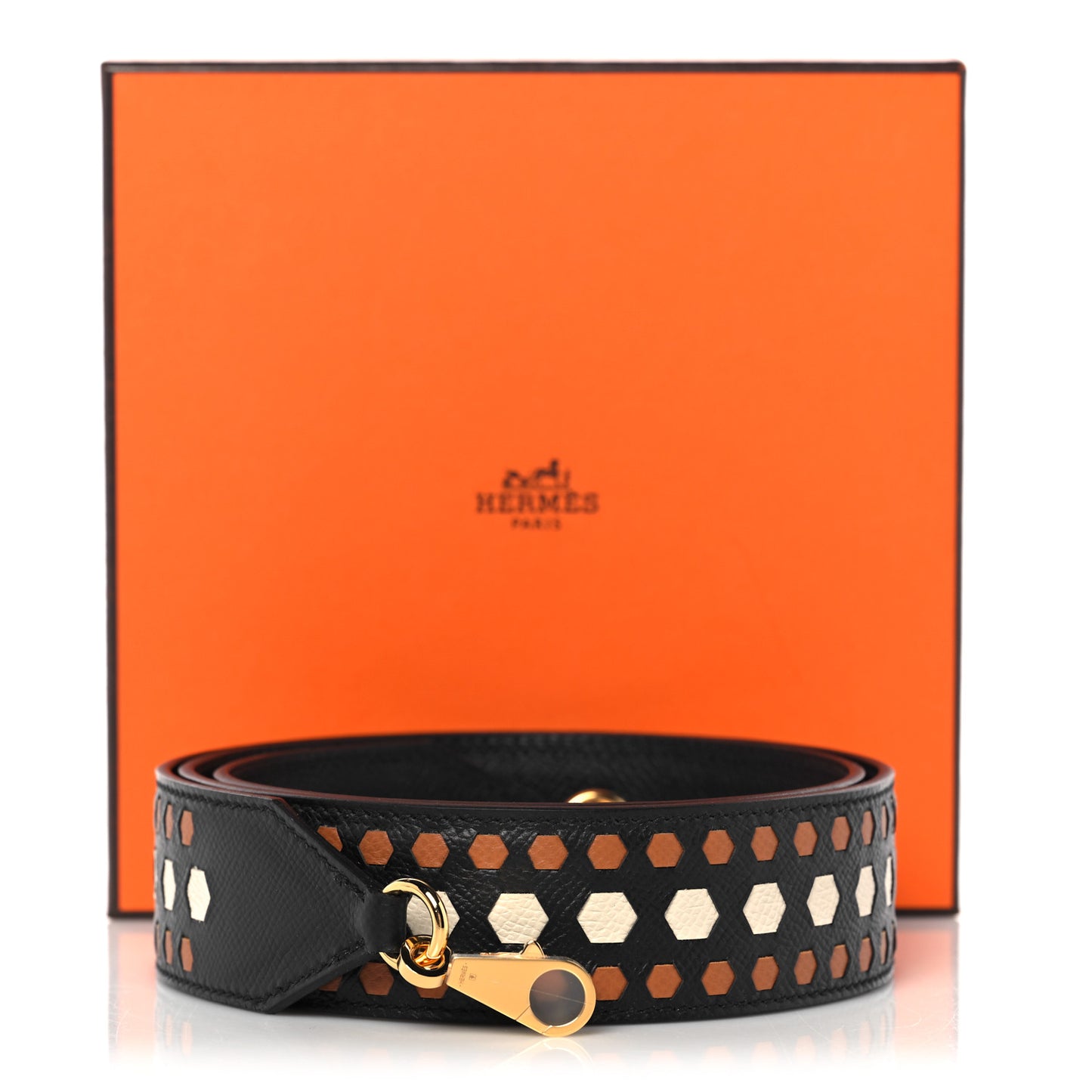 Epsom 40mm Hexagone Tressage Shoulder Strap Black Craie Gold