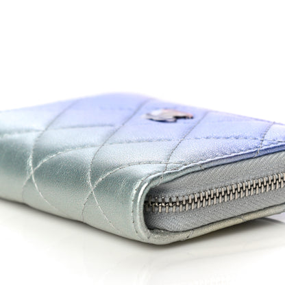 Chanel Gradient Metallic Calfskin Quilted Zip Around Coin Purse Wallet Silver Blue Yellow Purple 10 of 11