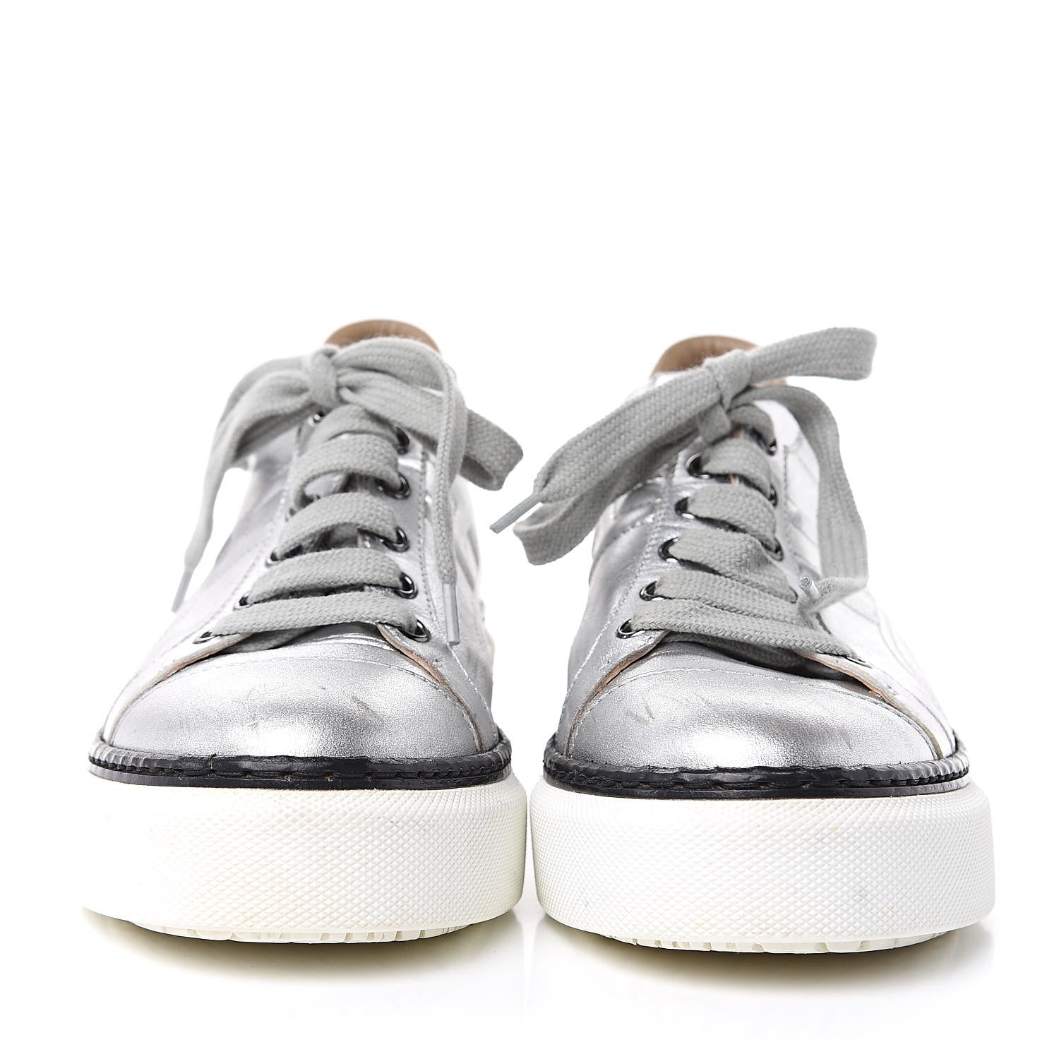 Hermes Metallic Nappa Polo Sneakers 35.5 Argent Black 2 of 14