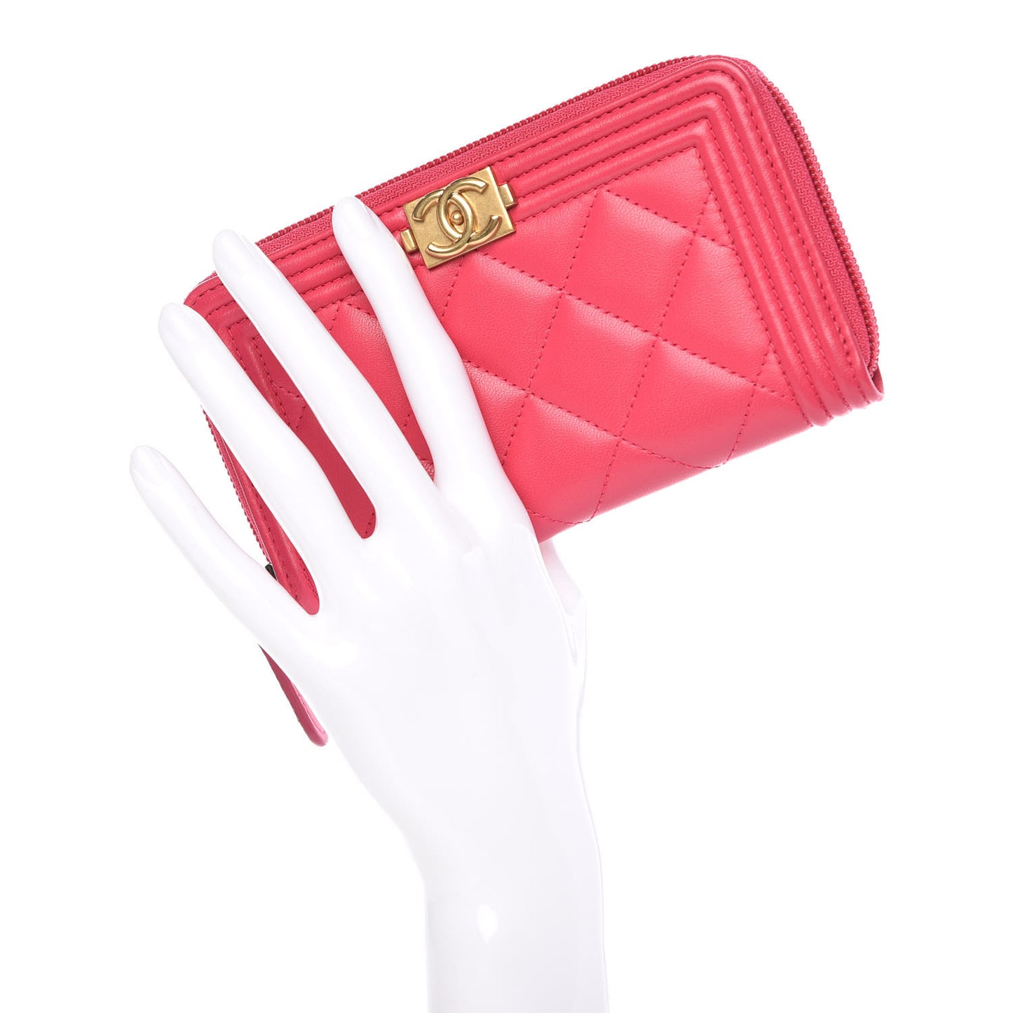 Lambskin Quilted Small Boy Zip Around Wallet Fuchsia
