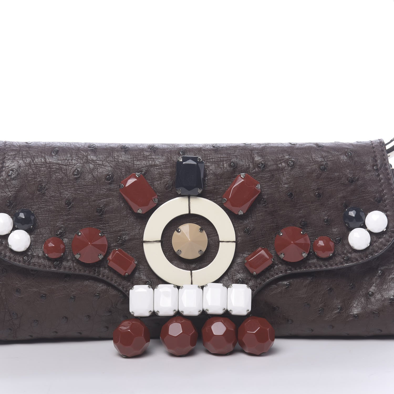 Prada Ostrich Beaded Bag Brown 10 of 10