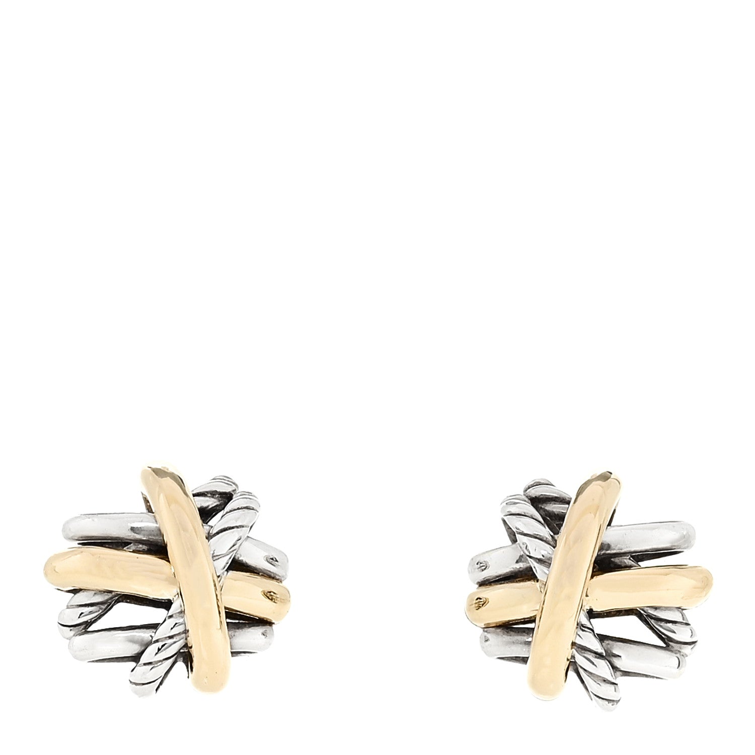 David Yurman Sterling Silver 18K Yellow Gold Crossover Stud Earrings 1 of 5
