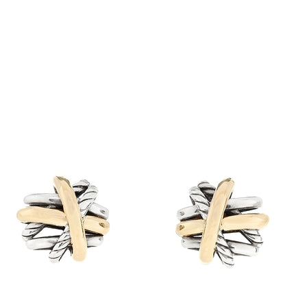 David Yurman Sterling Silver 18K Yellow Gold Crossover Stud Earrings 1 of 5