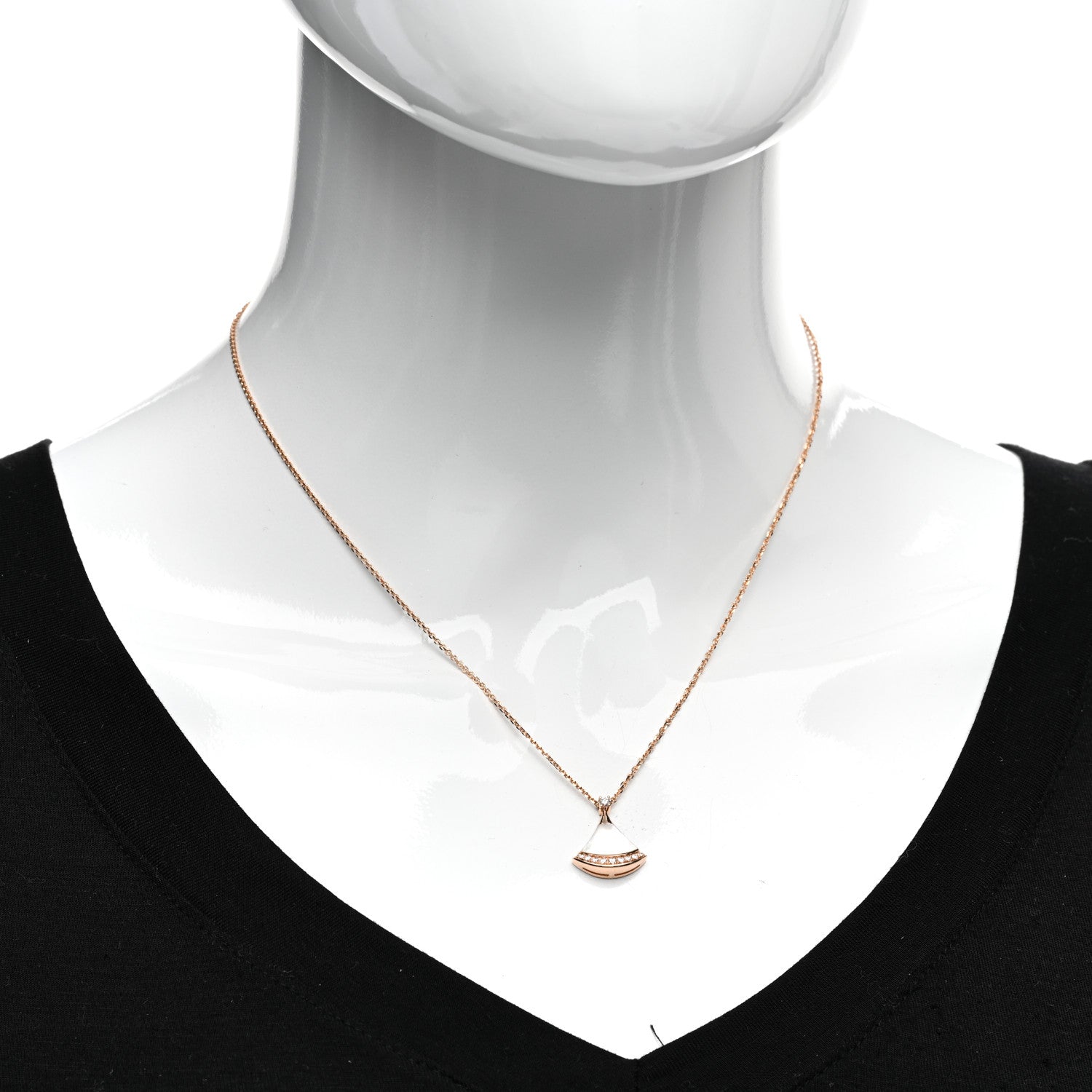 Bulgari 18K Rose Gold Diamond Mother of Pearl Divas' Dream Pave Pendant Necklace 2 of 5