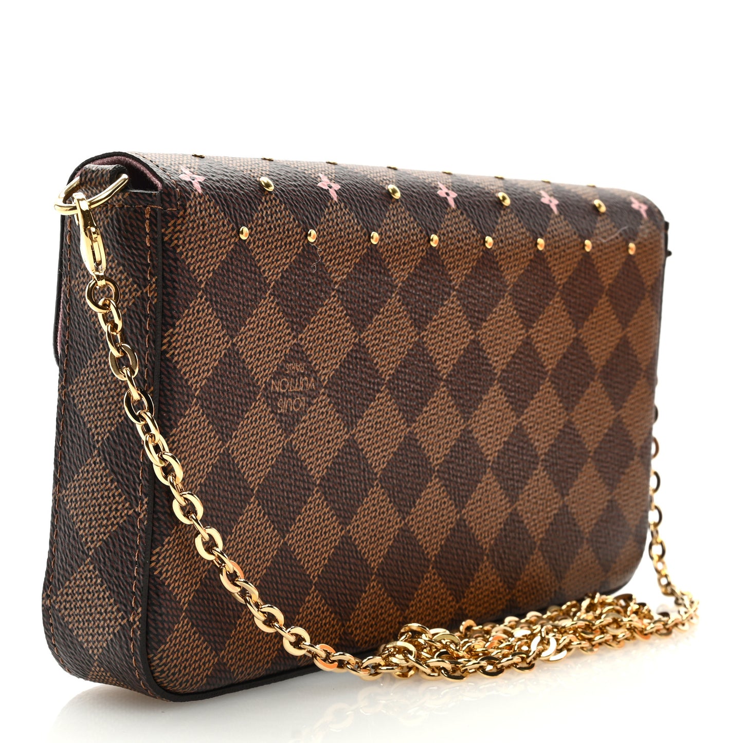 Damier Ebene Studded Pochette Felicie Chain Wallet