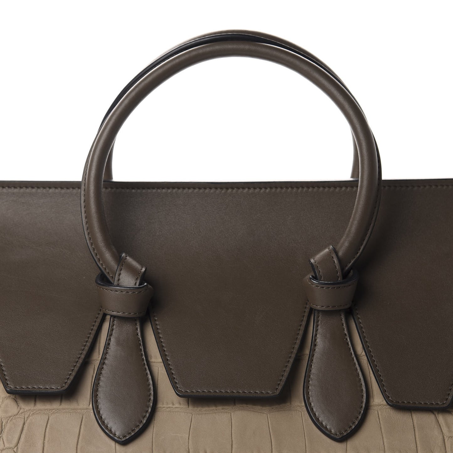 Crocodile Embossed Nubuck Calfskin Small Tie Knot Tote Grey