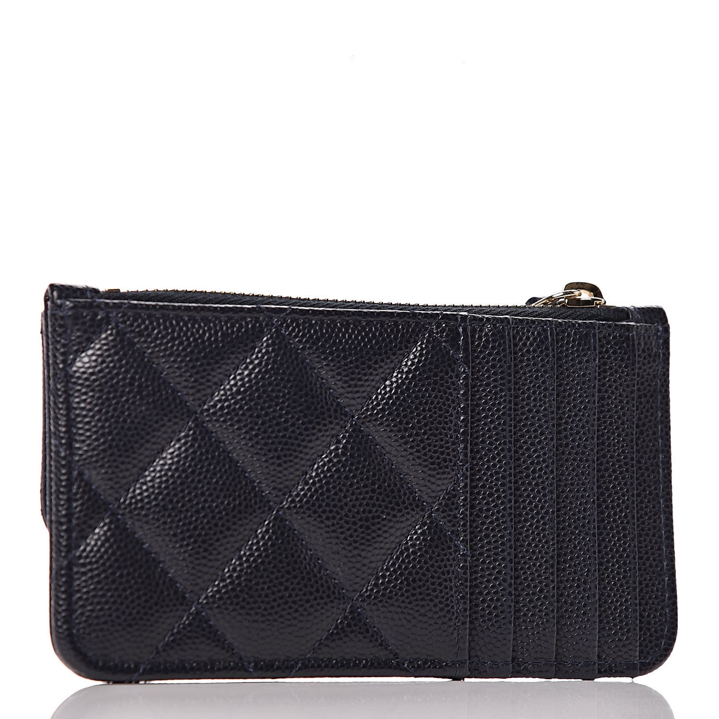 Caviar Quilted Flap Zip Card Holder Navy Blue